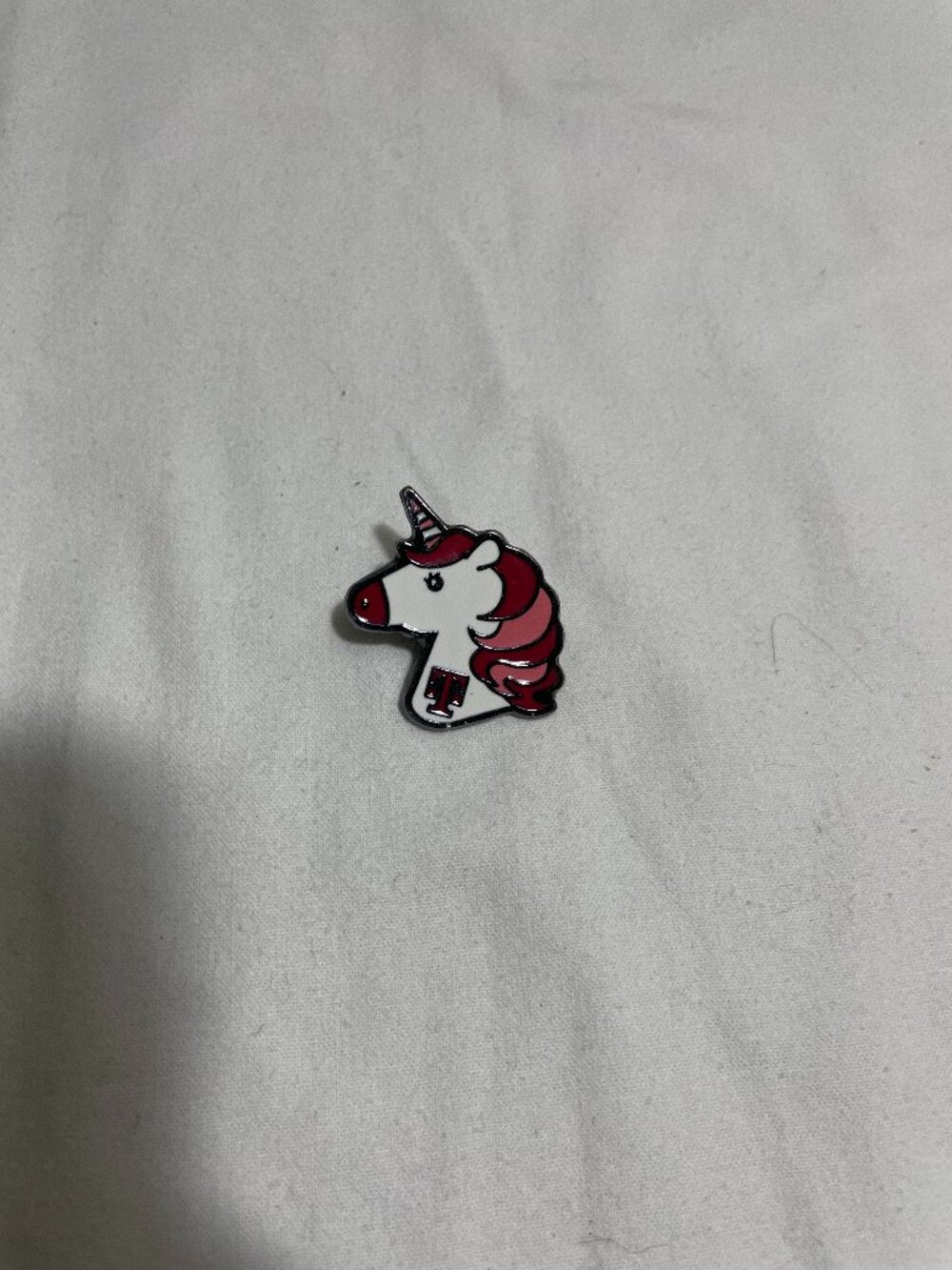 Unicorn Enamel Lapel Pin Pink White T Logo Metal Collectible Hat Backpack Pin